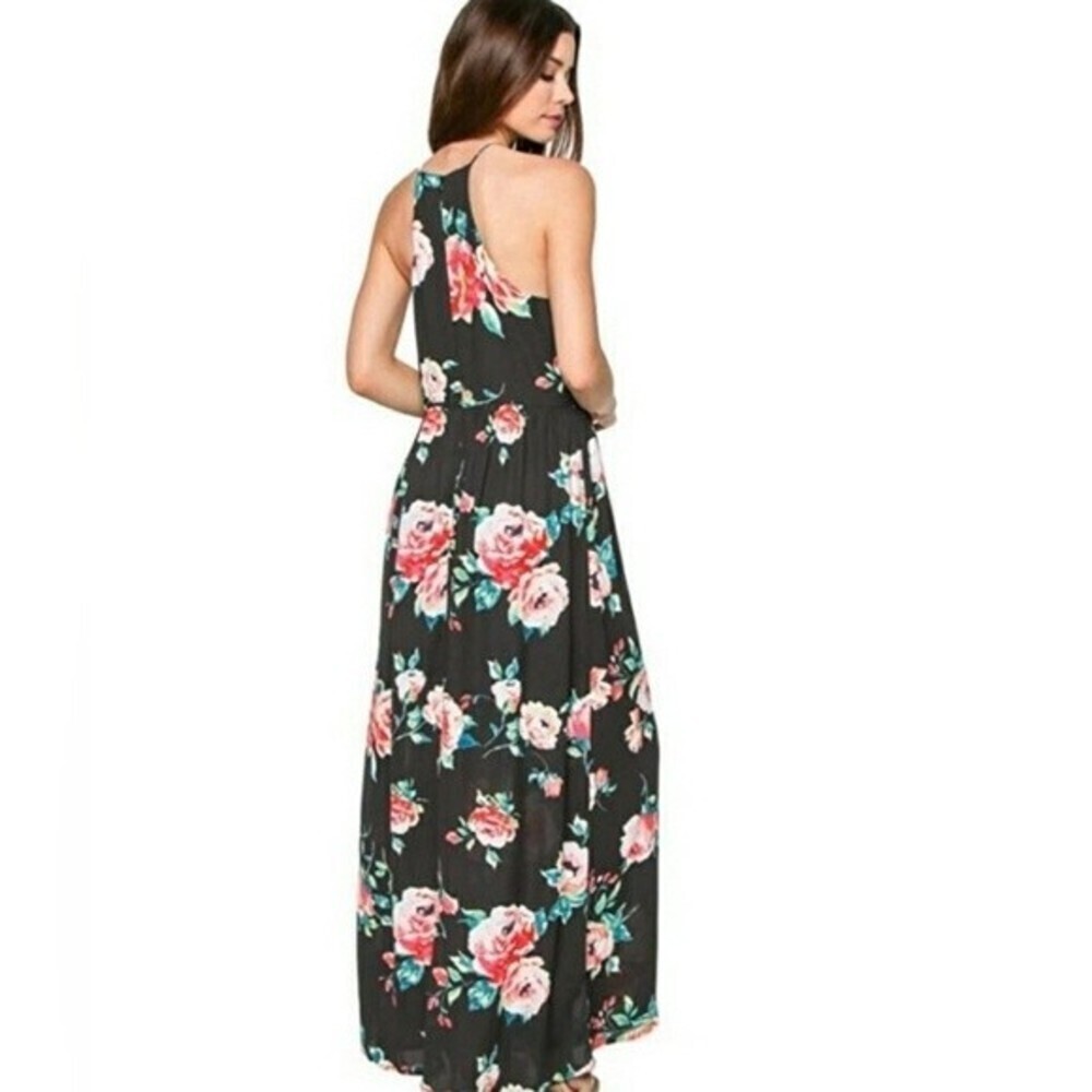 Anthropology Everly Sleeveless Women's Black Pink Floral Print High Neck sz.medi